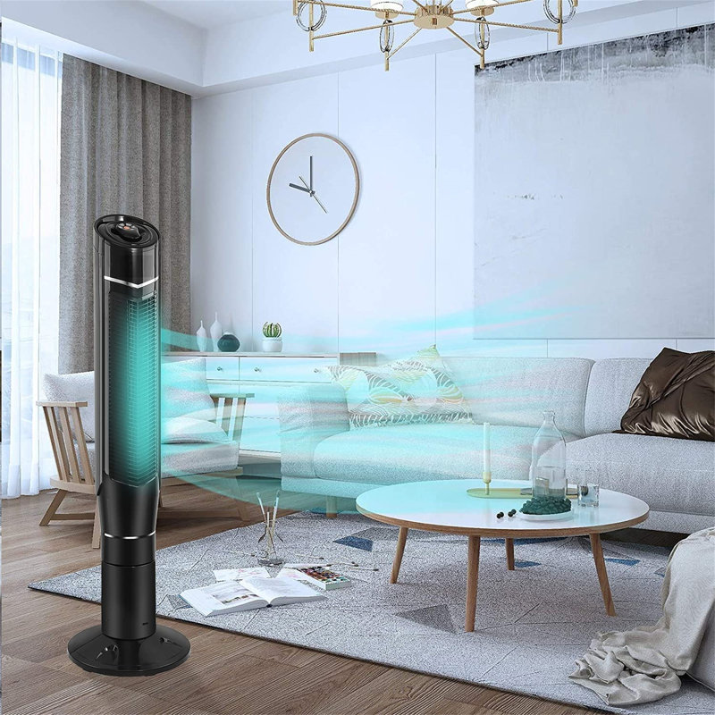 R.W.FLAME 360 Degree Oscillating Tower Fan with Quiet Cooling, 24H Timer, Remote Control, 8 Wind Speed, Black