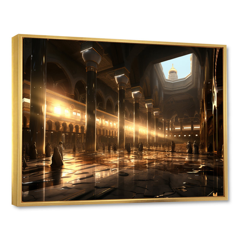 Hajj Pilgrimage I - Art mural, H 34 po x l 44 po x P 1,5 po, Cadre flottant doré