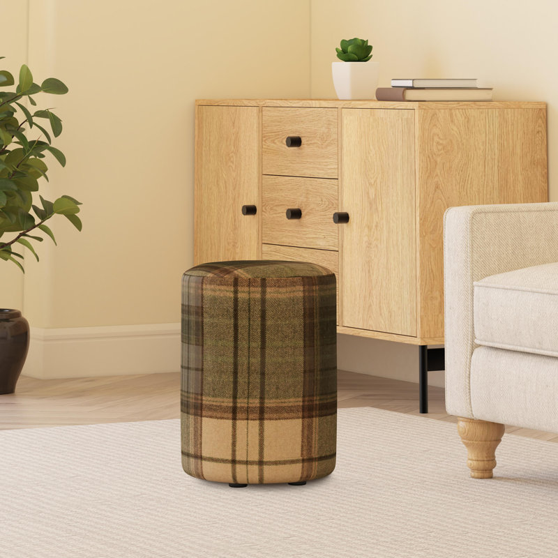 Tartan Fabric Round Stools Tartan , Olive Green