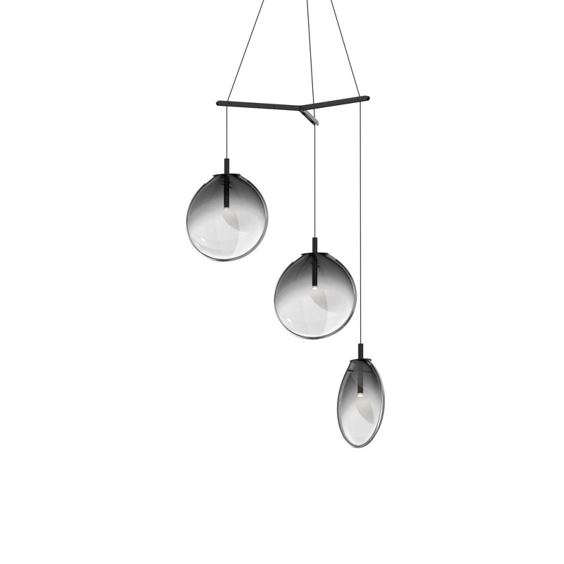 Cantina 3 - Light Satin Black Cluster Pendant, 14.75" H x 33" W x 33" D, Smoke Fade