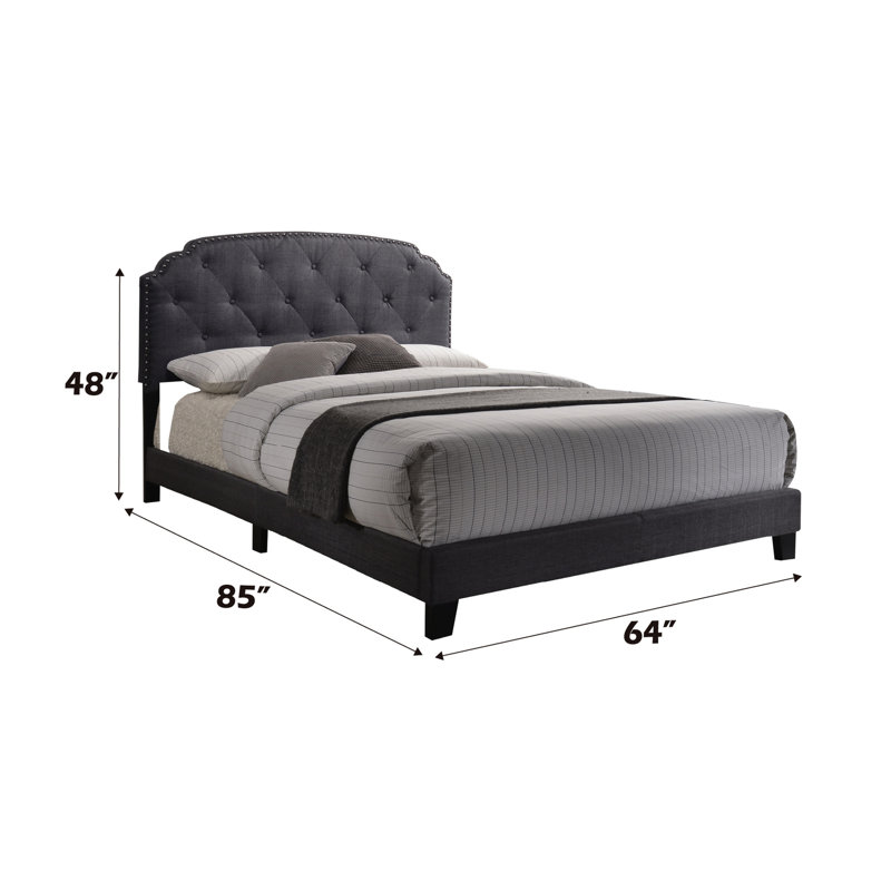 Grand lit en tissu gris, conception de base et tête de lit élégante à forte stabilité, support durable
