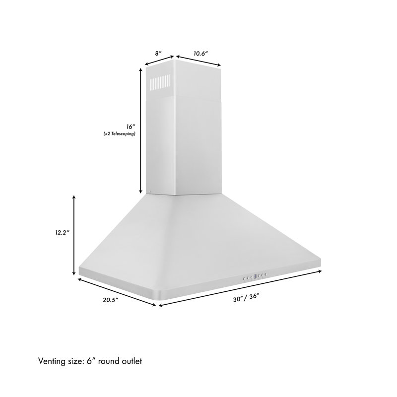 36" KF 400 CFM Convertible Wall Mount Range Hood in Stainless Steel