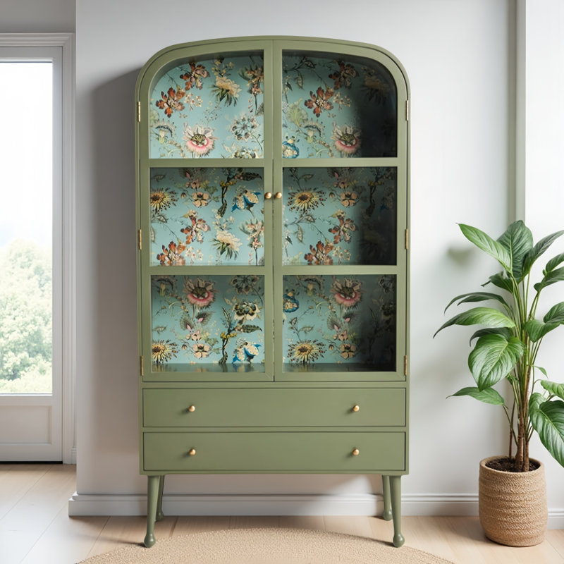 French Retro Green Display Cabinet