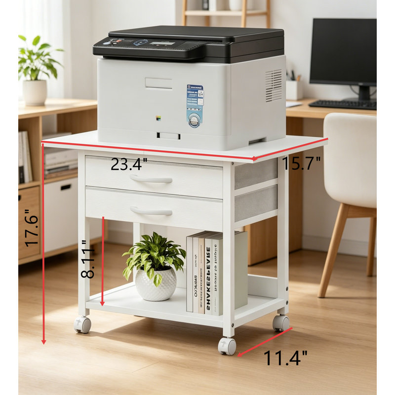 Grand support d'imprimante mobile avec tiroir de rangement en tissu roulant sous le chariot de bureau avec roulettes pour imprimante de bureau à domicile
