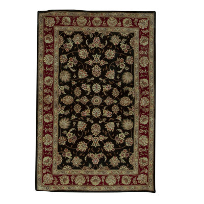 Tapis beige et noir noué à la main de haute qualité