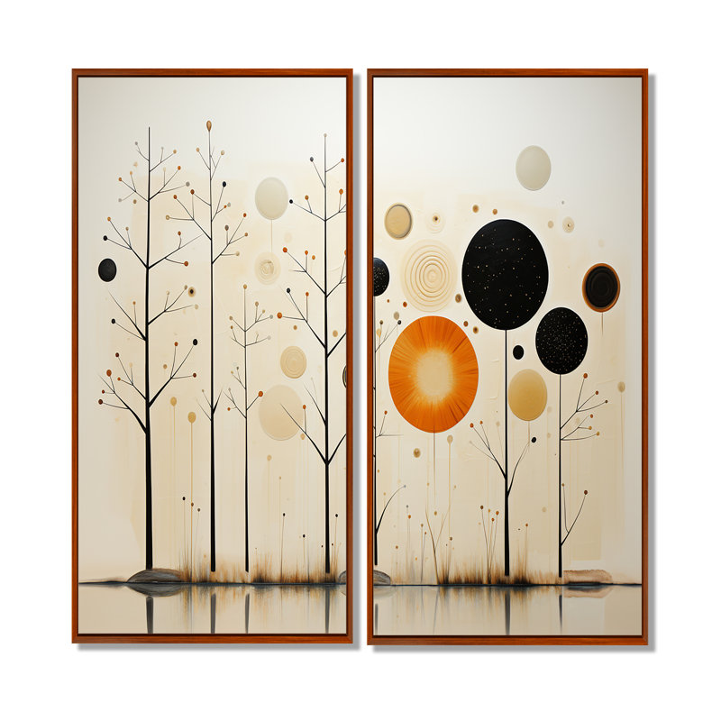 Art mural sur toile beige orange, Mid Century Minimalist Oasis, 32" H x 32" W, Impression encadrée flottante, Brown