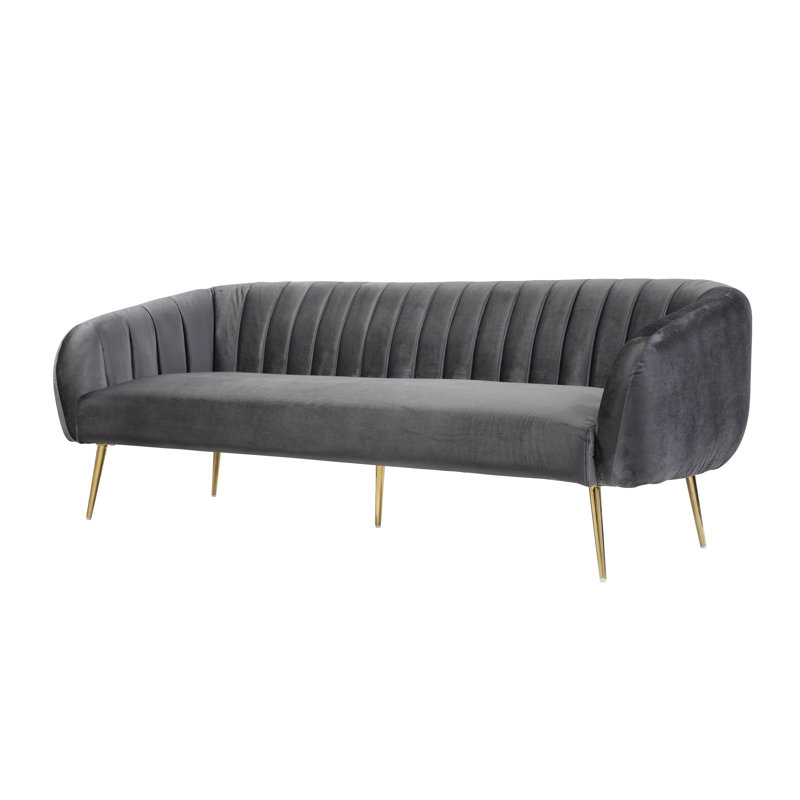 Hilda 74'' Velvet Sofa, Navy Velvet, Gray