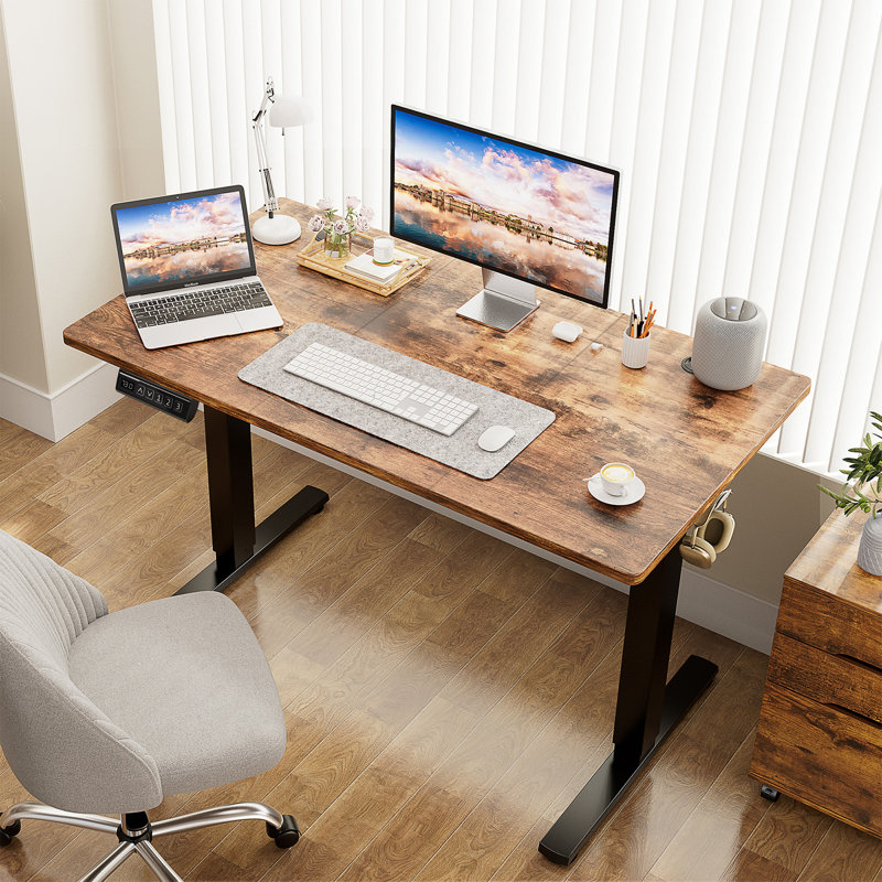Bureau pour travailler debout à hauteur réglable, Brun rustique / noir, H 48 po x l 63 po x P 23,62 po