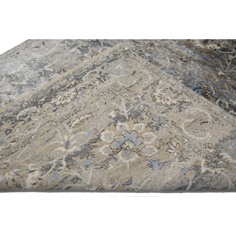 Tapis oriental gris foncé noué à la main Oriental