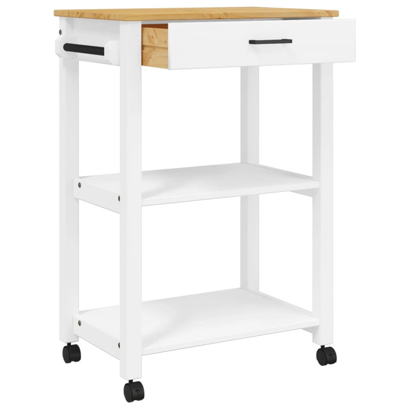 Kitchen Trolley MONZA 60X40x90 Cm Solid Wood Pine, White