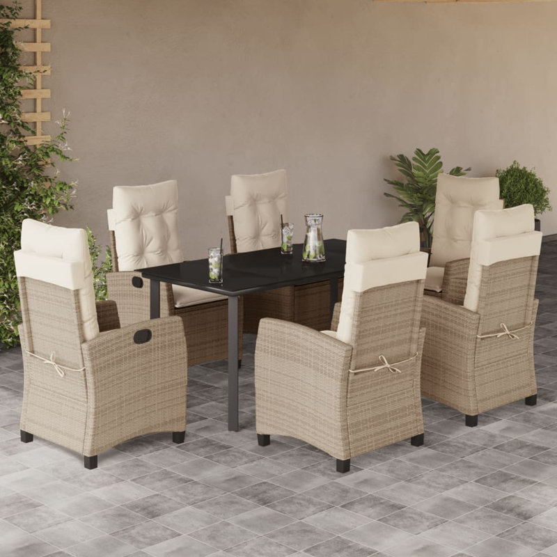 Ensemble repas 5 pièces avec coussins en rotin Vidaxl, Beige, Beige, 6