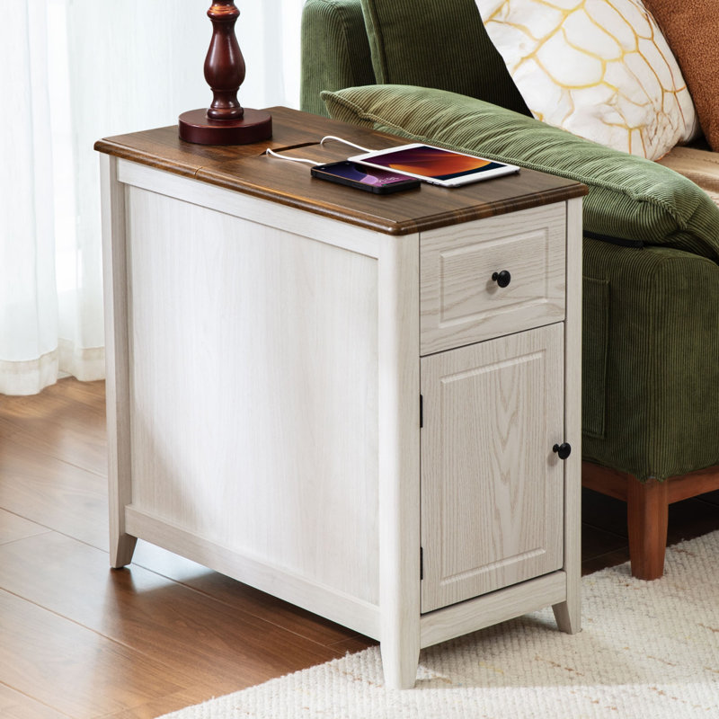 Table de bout avec station de chargement et ports USB cachés, Blanc