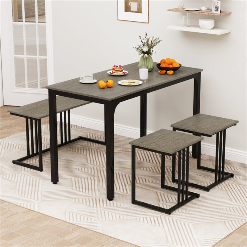 Ensemble de tables de salle à manger - Chêne - avec banc et 2 tabourets gigognes - 47,5 x 24 x 29,5 pouces