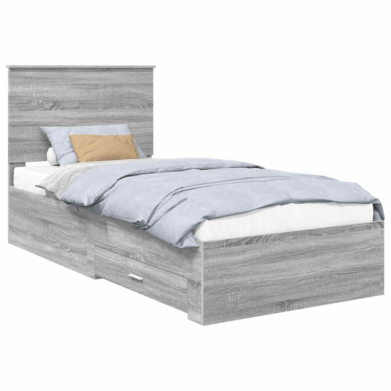Bed, European Single (90 x 200 cm), Grey Sonoma