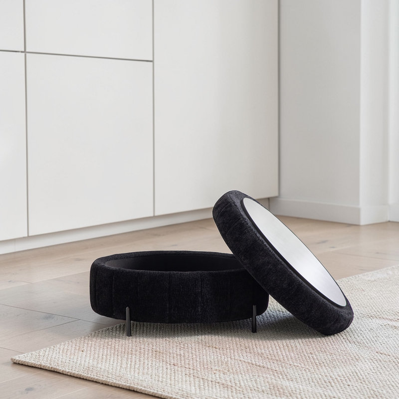 Upholstered  Storage Ottoman, Black Chenille
