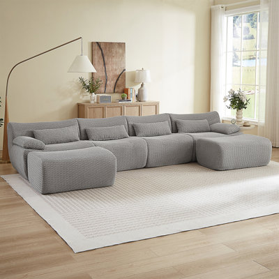 Canapé modulaire convertible en forme de U avec repose-pieds, velours côtelé moelleux, aucun assemblage requis