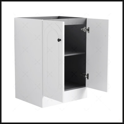 Meuble-lavabo autoportant avec portes à fermeture douce, rangement spacieux et conception élégante pour les salles de bain modernes