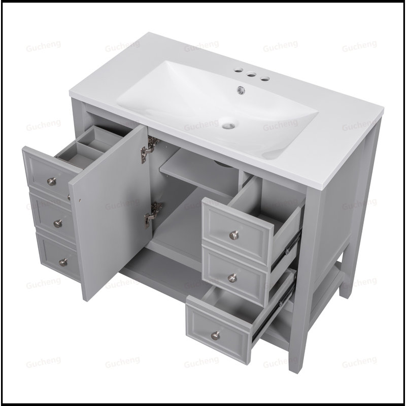 Meuble-lavabo 36 po avec trois tiroirs, Gris