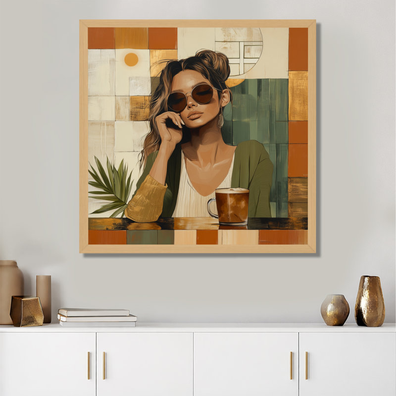 Muse du café du matin - Tableau encadré tendance, H 36 po x l 36 po, Cadre naturel