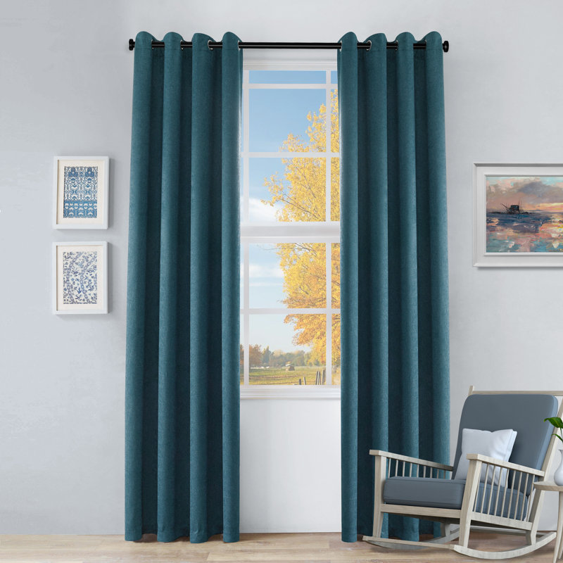 Kinlaw Textured Thermal Polyester Light Filtering Room Darkening Curtain Pair, Deep Sea, 52" W x 108" L