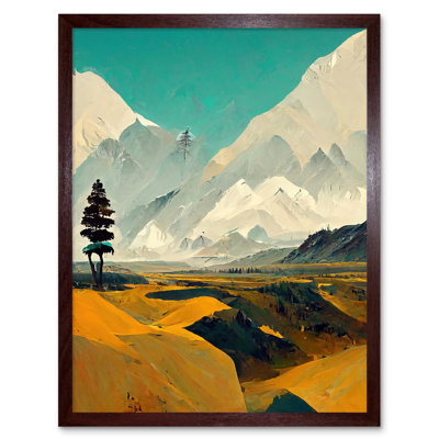 Lone Tree Snowy Mountain Abstract Landscape - Print