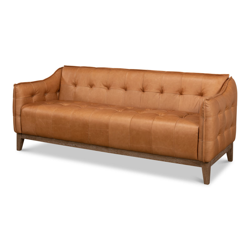Canapé en cuir véritable avec accoudoirs encastrés de 77 po Isaac