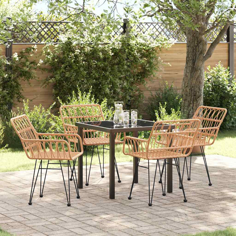 5 Piece Garden Dining Set Poly Rattan, Brown, 73cm H x 80cm W x 80cm D