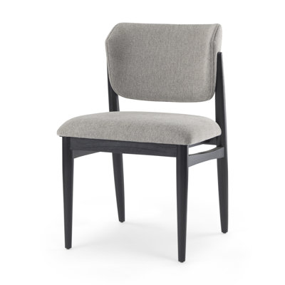 Ensemble de deux chaises de salle à manger en tissu gris et noir et bois massif