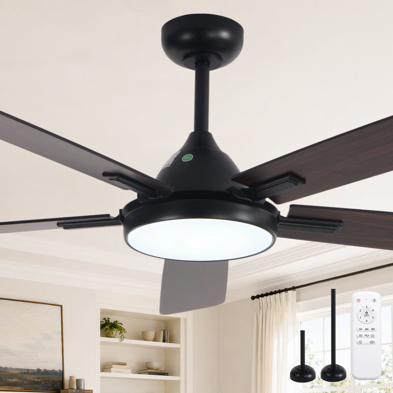 52" Modern Black Ceiling Fan With Lights And Remote Control, Quiet Reversible DC Motor 5-Blade Chandelier Ceiling Fan For Bedroom