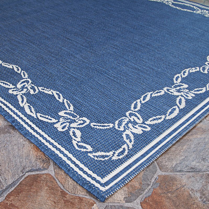 Dillow Rope Ivory Indigo Flatwoven Indoor Outdoor Area Rug, Square 8'6"