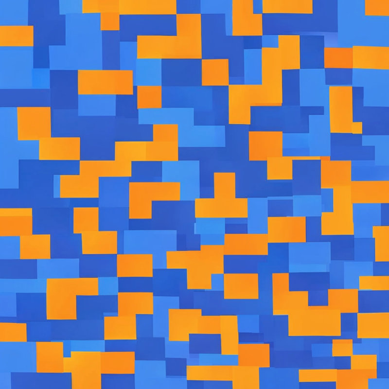Tapis de bain à motif pixelisé, L 34 po x L 21 po, Bleu moyen / orange moyen