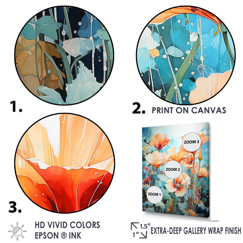 «Peach Wonderland Flower Garden», reproduction sur toile, Cadre naturel flottant, H 32 po x l 24 po x P 1 po
