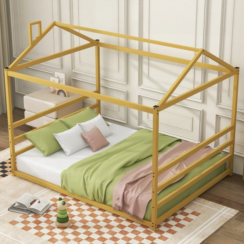 Lit plateforme en métal, grand lit, Doré