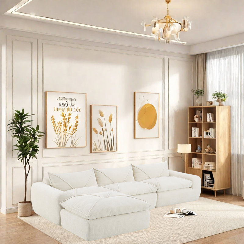 Canapé à assise extra large de 28 po avec coussin épais de 12,6 po Boneless, Blanc