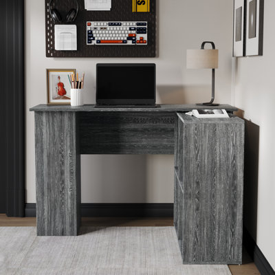 Linden Classic L-Shaped Corner Writing Desk – Dark Grey