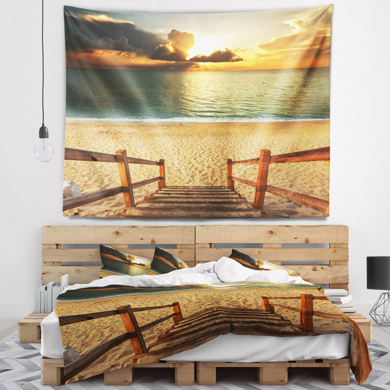 Tapisserie de plage sandy boardwalk bridge, H 50 po x l 60 po