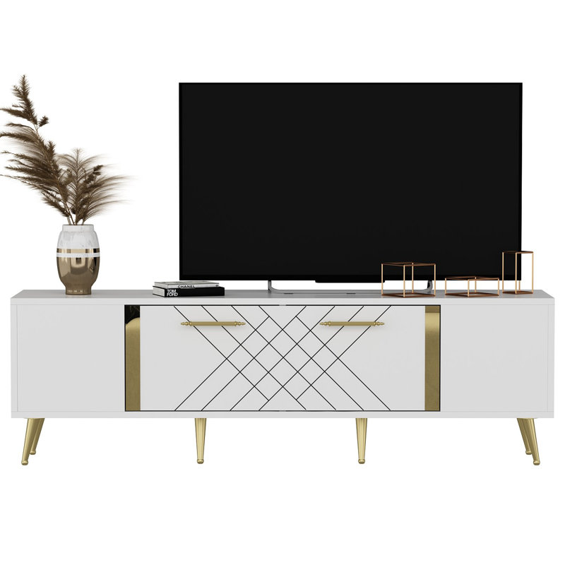 Olivia Unfinished TV Stand for TVs up to 70", White/Gold