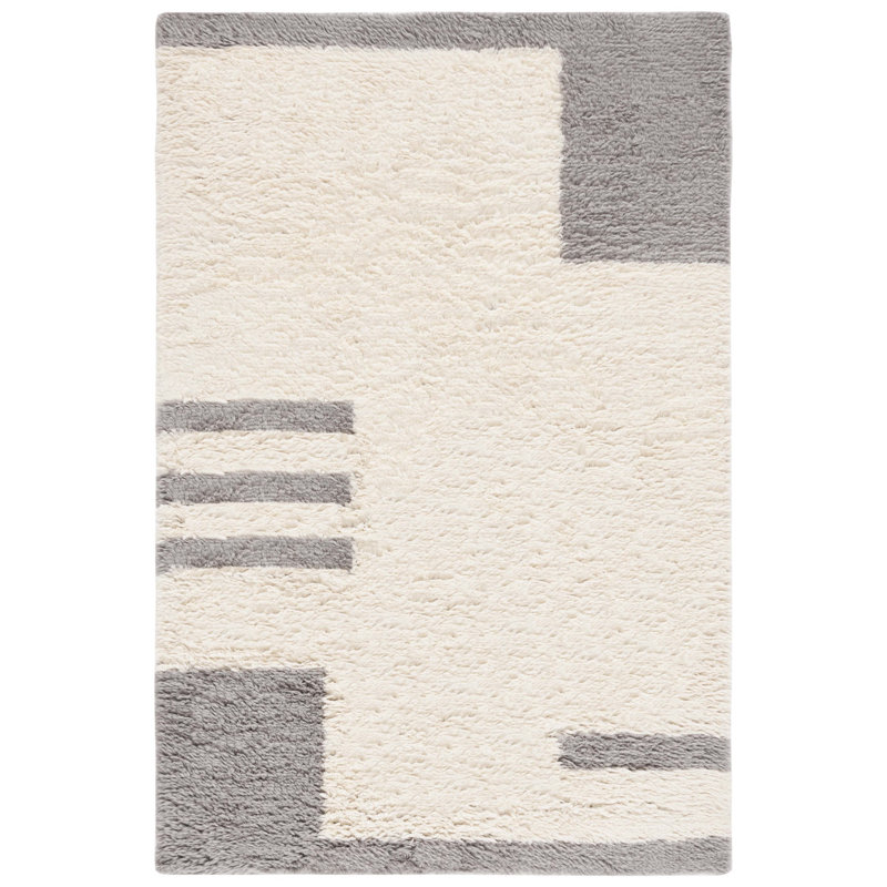 Tapis gris / ivoire Beamer Annajean, Rectangle 4 pi x 6 pi