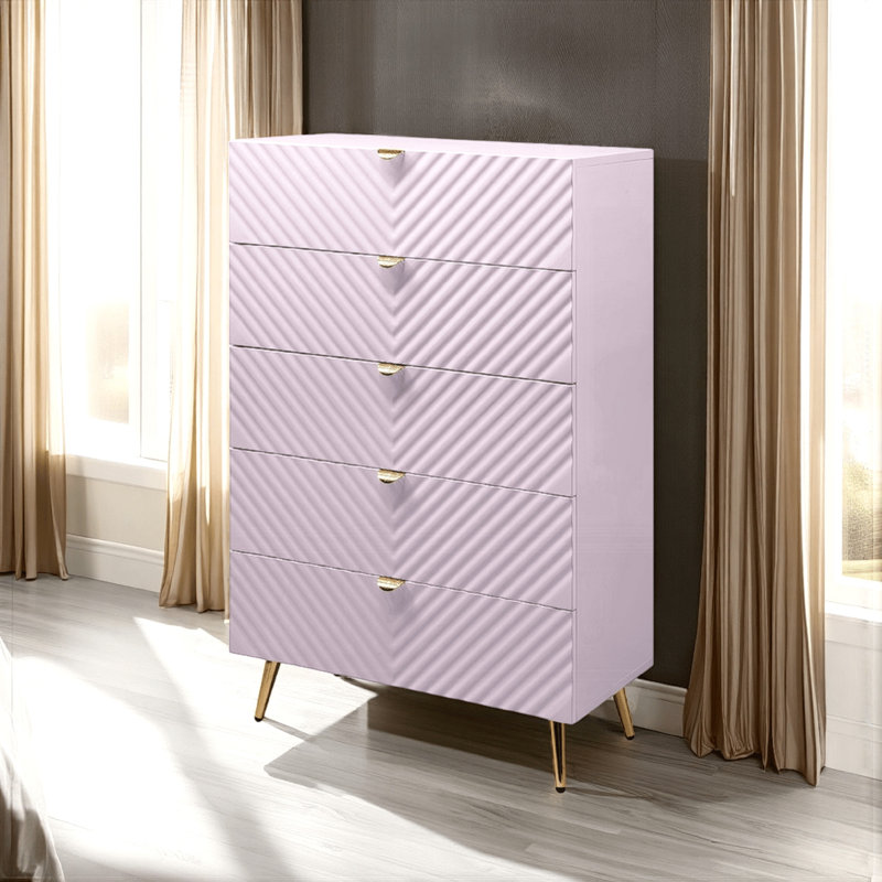 Catalina 31.6'' W 5 - Drawer Chest, Pink High Gloss