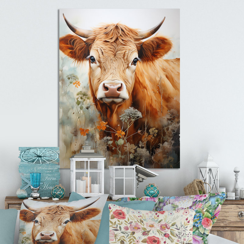Vache pétales de champ II - décoration murale animaux en métal, H 20 po x l 12 po x P 1 po