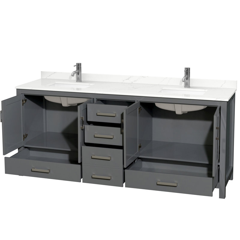 Sheffield 80" Freestanding Double Bathroom Vanity with Quartz Top, Dark Gray, Giotto Quartz
