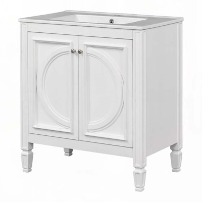 Meuble-lavabo de salle de bain avec lavabo en céramique, armoire et tablettes