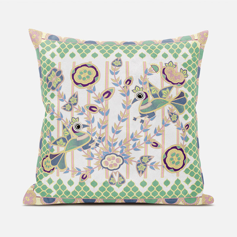 Housse et insert de coussin décoratif en polyester pour l'intérieur et l'extérieur, 16 po x 16 po, Blanc / Vert / Jaune