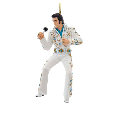 Kurt Adler Resin Ornament for Christmas Tree, Elvis Presley in Blue & White Jumpsuit