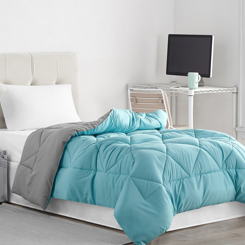 Reversible Microfiber Oversized Full XL Comforter, Aqua/Alloy, Full XL Comforter
