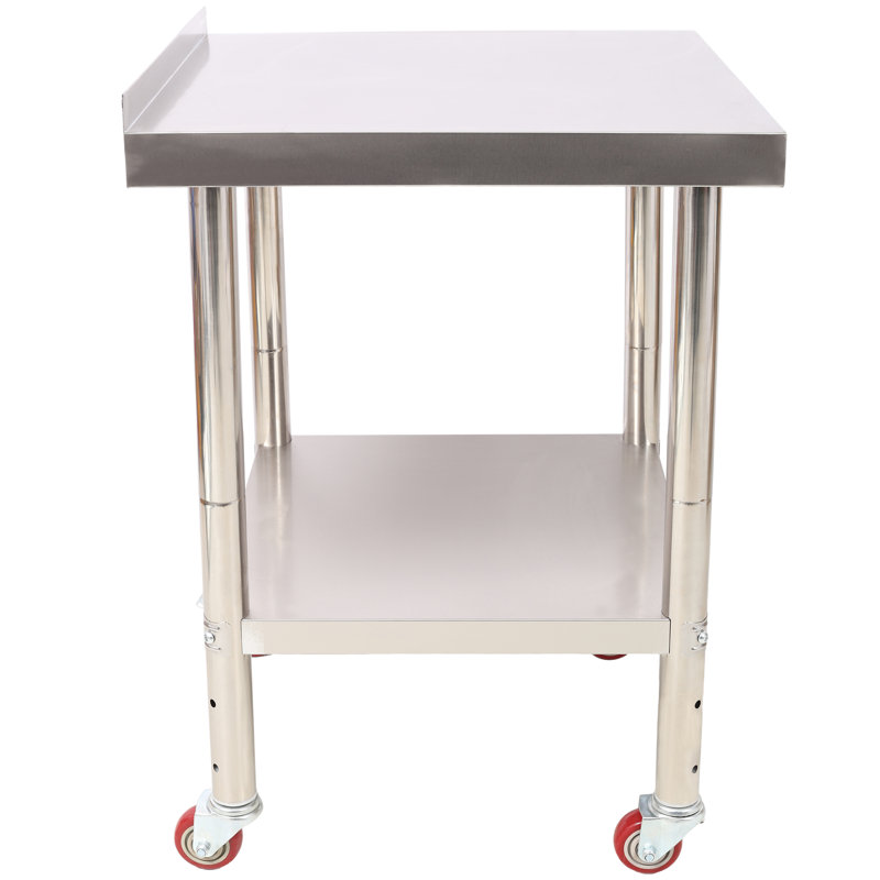 Table de préparation commerciale en acier inoxydable avec tablette réglable et roulettes, H 35 po x L 24 po x l 24 po