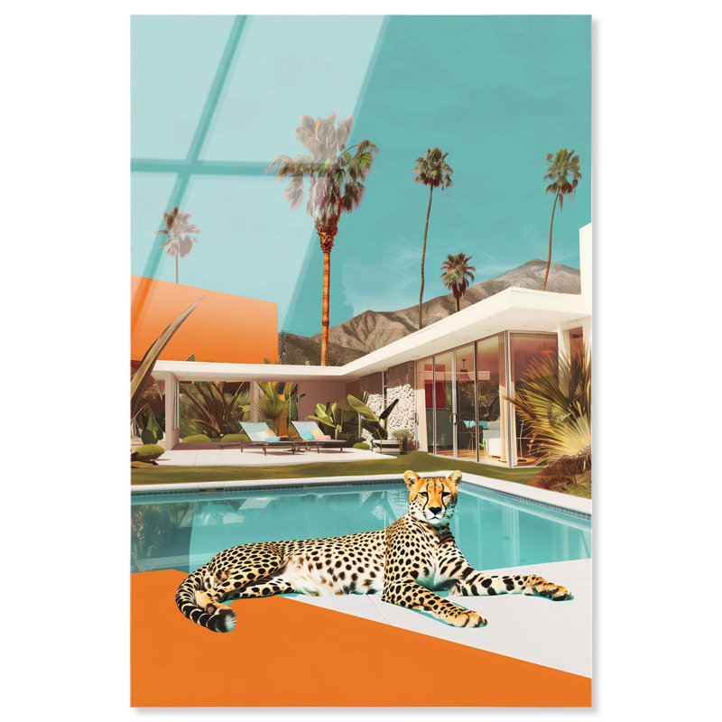 Art mural en verre acrylique sans cadre Cheetah Pool Lounge, H 15 po x l 10 po