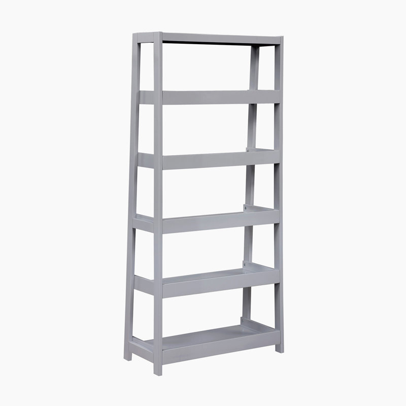 Estrela 30.5" Transitional Wood Bookcase with Five Fixed Shelves, Solid Wood Construction & Vertical Storage Tiers, Gray