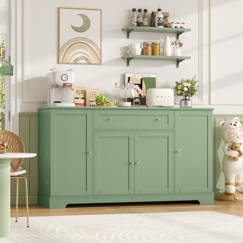 54'' Wide Sideboard with Pantry Doors, Adjustable Shelves and Large Drawer, Green