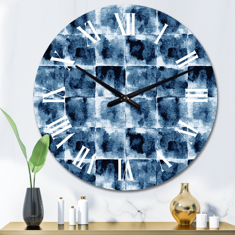 Horloge murale à motif géométrique noir et bleu foncé, Surdimensionné